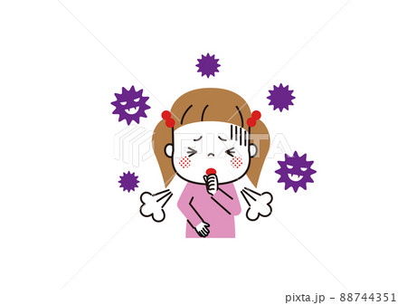 感染症にかかって激しく咳をしている女の子 感染症にかかって激しく咳をしている女の子 88744351