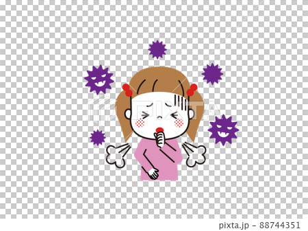 感染症にかかって激しく咳をしている女の子 感染症にかかって激しく咳をしている女の子 88744351