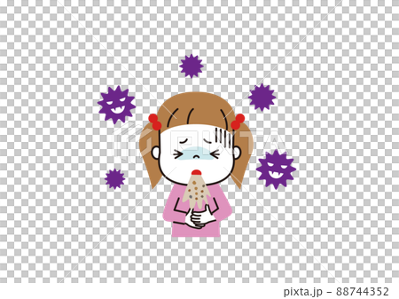 一個因病毒性腸胃炎而嘔吐的痛苦表情的女孩 一個因病毒性腸胃炎而嘔吐的痛苦表情的女孩 88744352