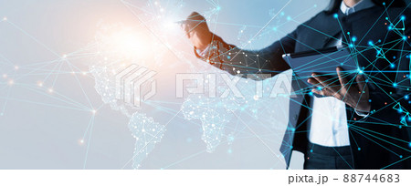 Business woman drawing global structure networking and data exchanges customer connection. Expanding customer base and progress for business. Business strategy and planning. Business woman drawing global structure networking and data exchanges customer connection. Expanding customer base and progress for business. Business strategy and planning. 88744683