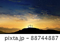 Three crosses on the hill with clouds moving on the starry sky 88744887