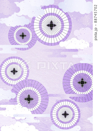 和紙風和傘と雲の背景タテむらさき 和紙風和傘と雲の背景タテむらさき 88745702