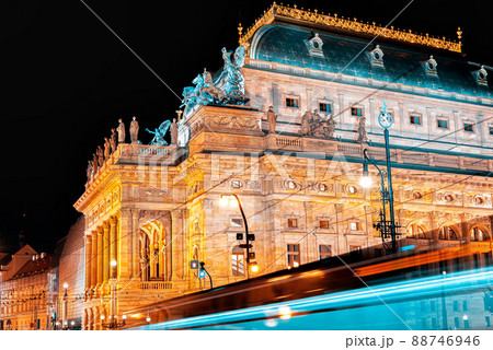 The National Theatre - Narodni Divadlo in Prague with, blurred traffic The National Theatre - Narodni Divadlo in Prague with, blurred traffic 88746946
