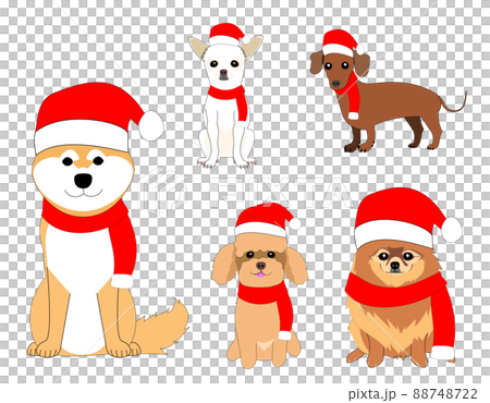 【原画】『クリスマスの鎧』（犬　絵画　パステル画　チワワ） サンタクロースに格好をした様々な犬のコレクション：柴犬、チワワ