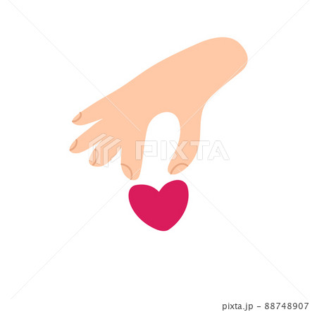 Vector Beige woman hand takes red heart logo icon. Encourage donate. Concept idea of donation and help. Stop war in Ukraine 88748907