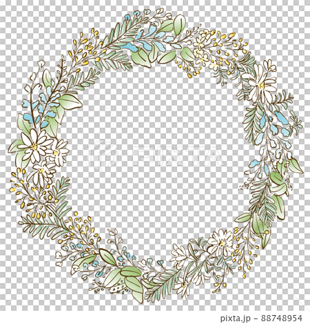Wreath illustration line drawing hand-painted color Wreath illustration line drawing hand-painted color 88748954