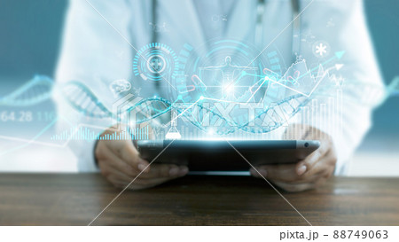 .Healthcare business graph data and growth, Medical examination and doctor analyzing medical report network connection on virtual tablet screen. .Healthcare business graph data and growth, Medical examination and doctor analyzing medical report network connection on virtual tablet screen. 88749063
