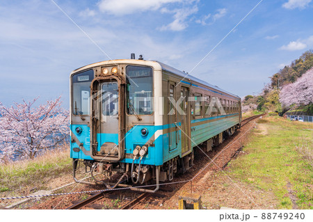 (愛媛県)桜が咲いた、JR 下灘駅 列車 (愛媛県)桜が咲いた、JR 下灘駅 列車 88749240
