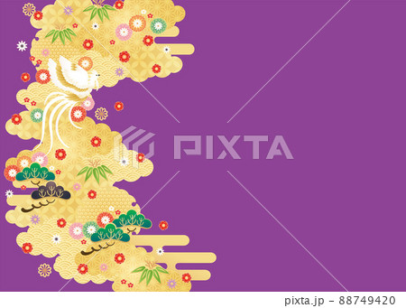 素材-和柄＆鳳凰2022紫ベク 88749420