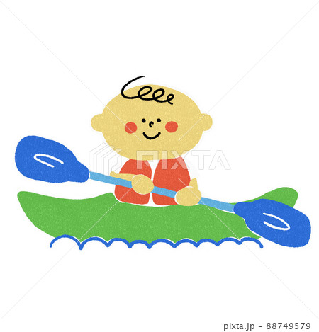 カヤックをする子供の手描きイラスト素材 88749579