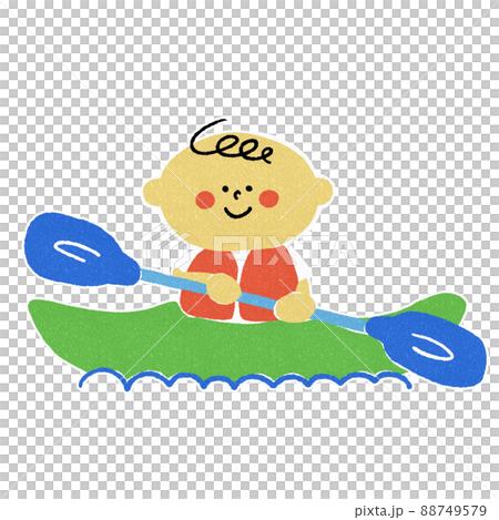 兒童皮划艇手繪插畫素材 88749579