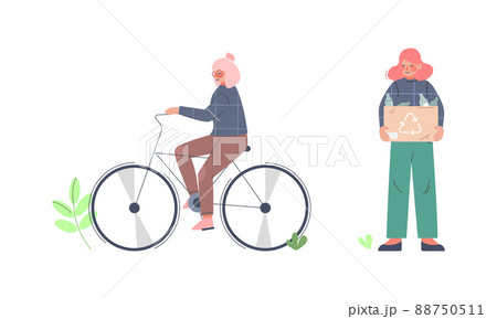 People using eco friendly transport and collecting plastic waste for recyclin. Environment protection concept cartoon vector illustration 88750511