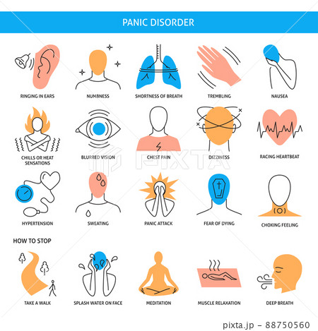 Panic attack icon set in line style Panic attack icon set in line style 88750560
