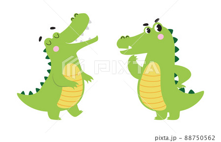 Cute friendly green crocodiles set. Lovely curious baby alligators characters cartoon vector illustration Cute friendly green crocodiles set. Lovely curious baby alligators characters cartoon vector illustration 88750562