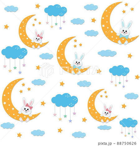 Rabbit pattern on the Moon illustration, textile, print Rabbit pattern on the Moon illustration, textile, print 88750626