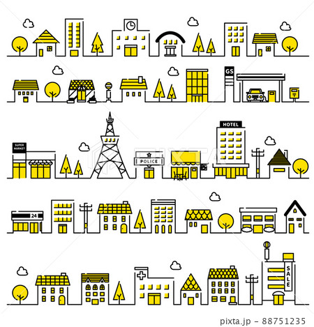 街並み（家、ビル、店）のベクターイラストセット 88751235