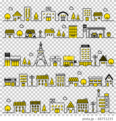 街並み（家、ビル、店）のベクターイラストセット 88751235