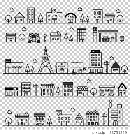 城市景觀的矢量插圖集（房屋、建築、商店） 88751239