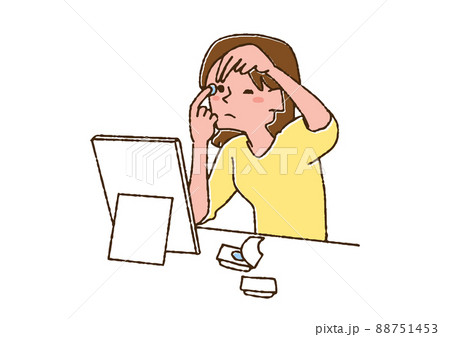 コンタクトレンズをつけている女性 コミカルな手書きの人物 ベクター、線画にカラー コンタクトレンズをつけている女性 コミカルな手書きの人物 ベクター、線画にカラー 88751453