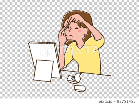 コンタクトレンズをつけている女性 コミカルな手書きの人物 ベクター、線画にカラー コンタクトレンズをつけている女性 コミカルな手書きの人物 ベクター、線画にカラー 88751453