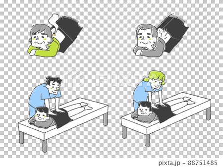 骨科診所和針灸診所的人物插圖集 可笑的手寫人物矢量，線條畫上的顏色 88751485