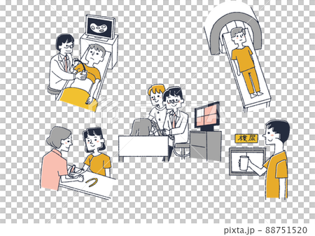 Illustration set of inspections related to internal organs Comical handwritten person vector, color on line drawing 88751520