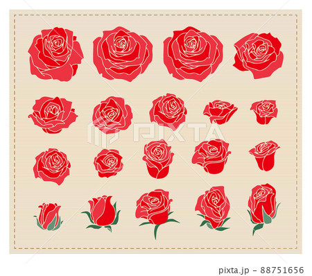 薔薇の花 セット (線無し)のイラスト素材 [88751656] - PIXTA