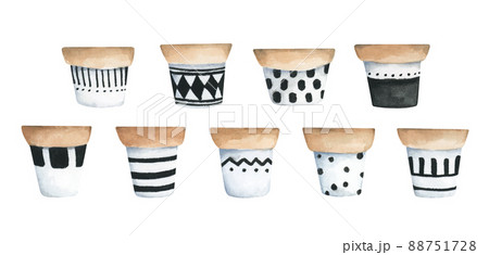 Flower Pots. Isolated on white background. Watercolor illustration. Flower Pots. Isolated on white background. Watercolor illustration. 88751728