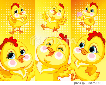 Set of cute chickens vertical background vector illustrations 88751838