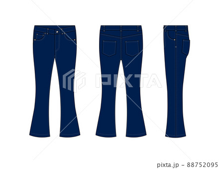 ブーツカットデニム・ブーツカットジーンズ　ベクターテンプレートイラスト | インディゴ 88752095
