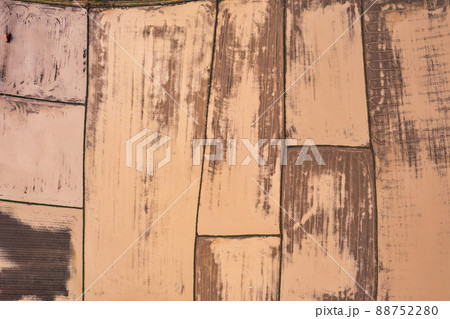 Top view of cultivated soil rice field plantation pattern with plowing for cultivation 88752280