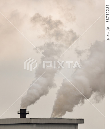 Emission smoke pollution to the air from industrial plant chimney Emission smoke pollution to the air from industrial plant chimney 88752285