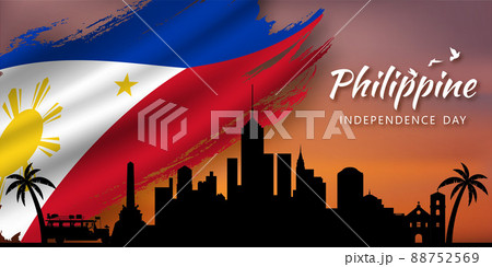 Patriot day background, the Philippines skyline and national flag. Vector