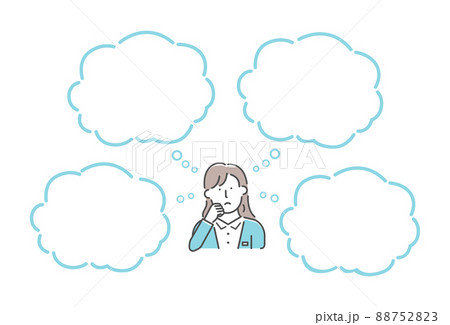 若い女性会社員・OL 上半身イラスト + 吹き出し (文字スペース / 悩み・困っている・考えている 88752823