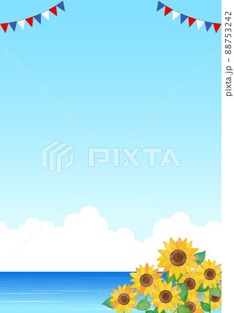 水彩 夏のひまわりフレーム 88753242