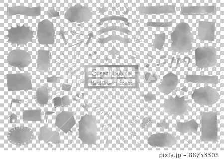 水彩風 手書き ふきだし セット 白黒 88753308