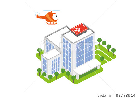 ヘリコプターと屋上へリポート 88753914