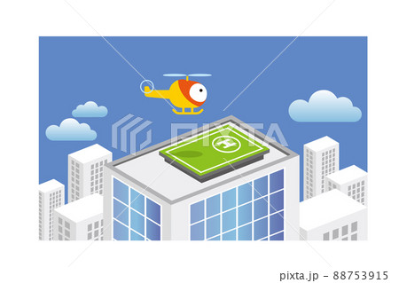 ヘリコプターと屋上へリポート 88753915