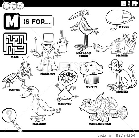 letter m words educational set coloring book page letter m words educational set coloring book page 88754354