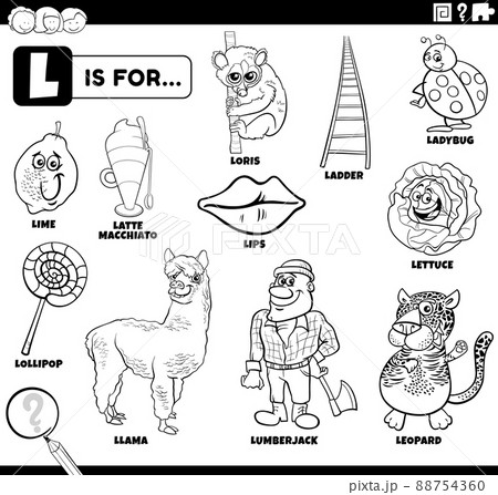 letter l words educational set coloring book page 88754360