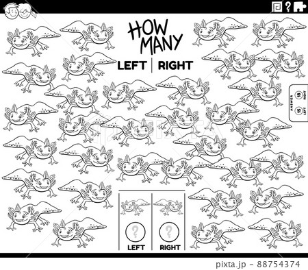 count left and right pictures of cartoon axolotl coloring book page 88754374