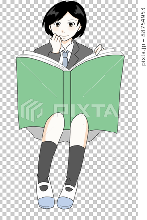 本を読む女の子1人のイラストのイラスト素材