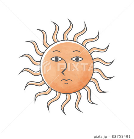 シンプルでオカルトな顔のある太陽のイラスト素材