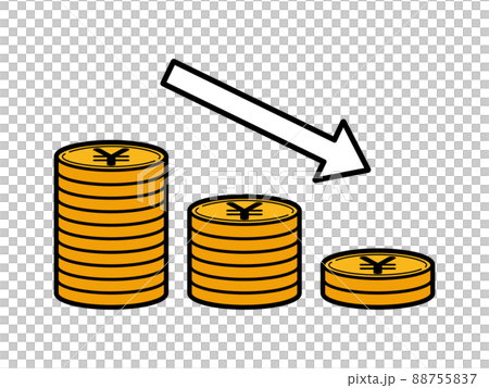 減少する積み重なった日本円のコインのイラスト 88755837