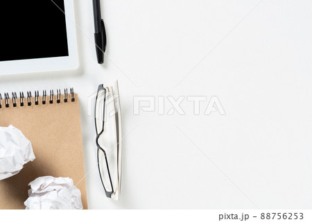 Top view of well organized home office workplace 88756253