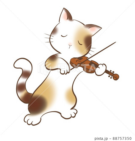 stamme grundigt drøm Illustration of a cat playing the violin happily - Stock Illustration  [88757350] - PIXTA