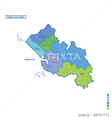 千葉市行政区・千葉市地図 雨の日カラーで色分けしてみた(英語版) 千葉市行政区・千葉市地図 雨の日カラーで色分けしてみた(英語版) 88757723