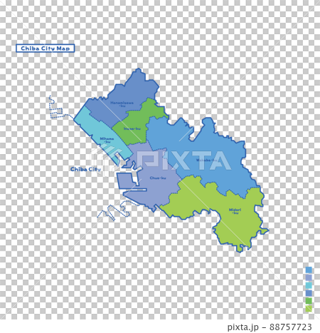 千葉市行政区・千葉市地図 雨の日カラーで色分けしてみた(英語版) 千葉市行政区・千葉市地図 雨の日カラーで色分けしてみた(英語版) 88757723