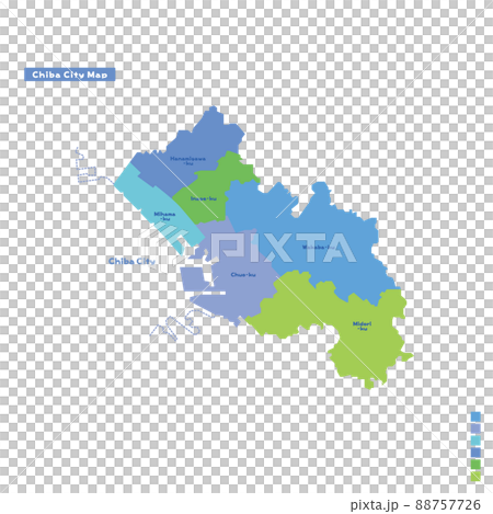 千葉市行政区・千葉市地図 雨の日カラーで色分けしてみた(英語版) 千葉市行政区・千葉市地図 雨の日カラーで色分けしてみた(英語版) 88757726