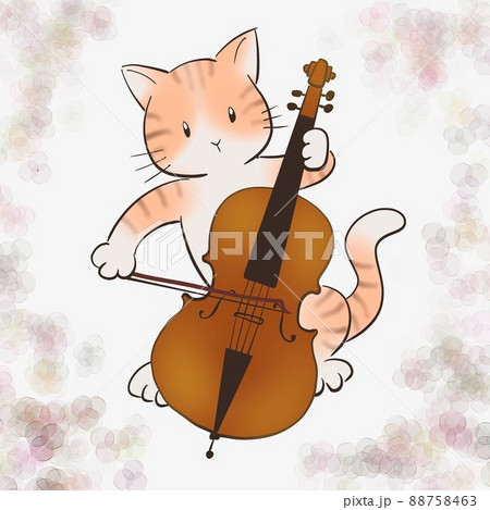 ネコが楽しそうにチェロを弾いているイラスト ネコが楽しそうにチェロを弾いているイラスト 88758463